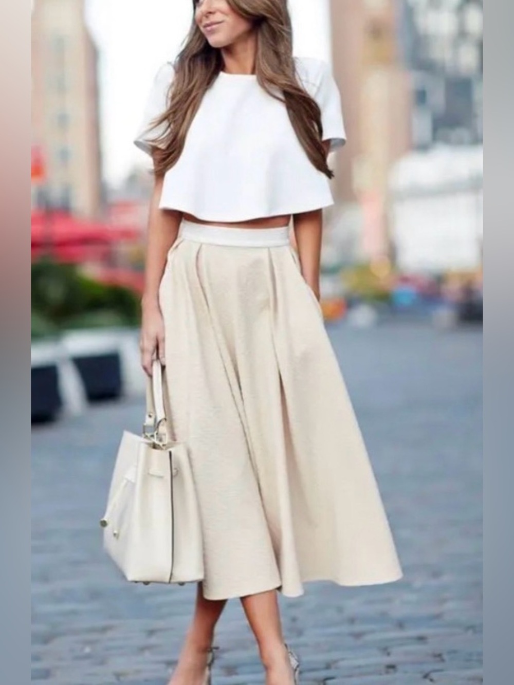 Torn by Ronny Kobo‎ Almond May Textured Lena Pleated Midi Skirt size Medium